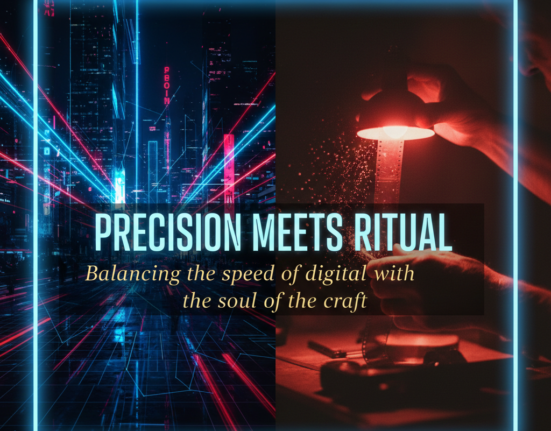 A cinematic close-up blending digital sensor technology with vintage camera gears, representing the fusion of modern precision and traditional photography ritual for aioloom visual experiments.